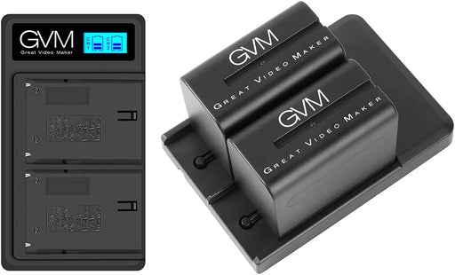 GVM NP-F970 6600mAh Batteries with Dual USB Charger and V-Mount Adapter, LCD Screen Display charge status of each battery, 2 Packs Portable Power for Camera Camcorder Broadcast Video Light - NJ Accessory/Buy Direct & Save