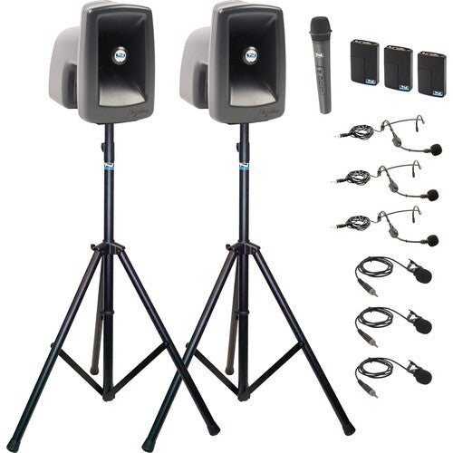 Anchor Audio MEGA-DP4-AIR HBBB MegaVox 2 Deluxe AIR PA, Wireless Companion Speaker, 2 Stands, Wireless Handheld Mic, 3 Wireless Bodypacks with 3 Lapel/Headset Mics - NJ Accessory/Buy Direct & Save