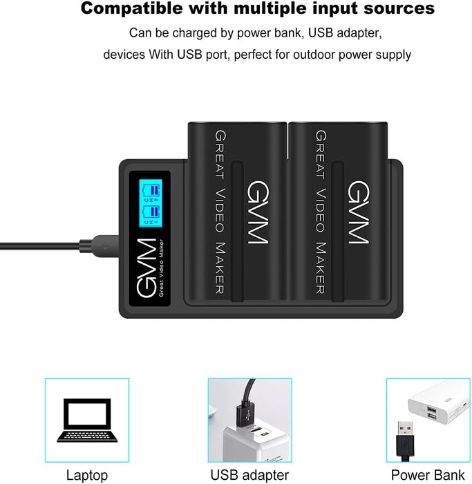 GVM NP-F970 6600mAh Batteries with Dual USB Charger and V-Mount Adapter, LCD Screen Display charge status of each battery, 2 Packs Portable Power for Camera Camcorder Broadcast Video Light - NJ Accessory/Buy Direct & Save