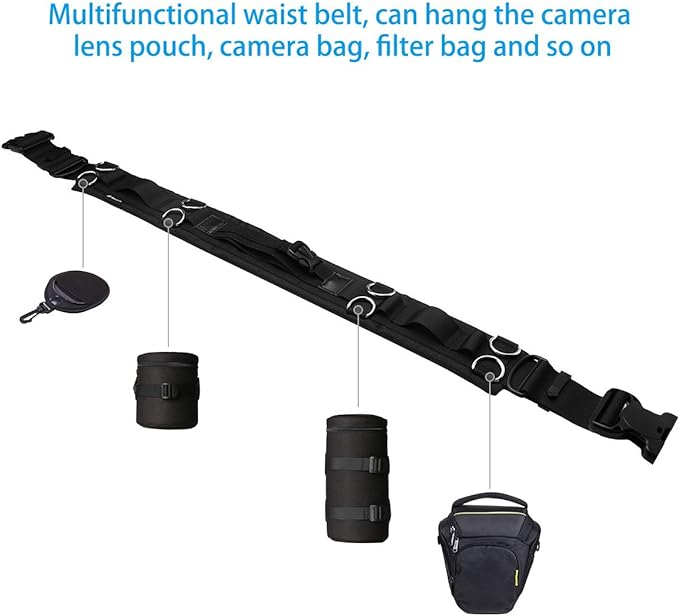 Powerextra Utility Outdoor Photography Adjustable Waist Strap Belt with D-rings for Hanging Tripod Camera Case Lens Case Flash Case SD Card Pouch and Other Photography Accessories - NJ Accessory/Buy Direct & Save