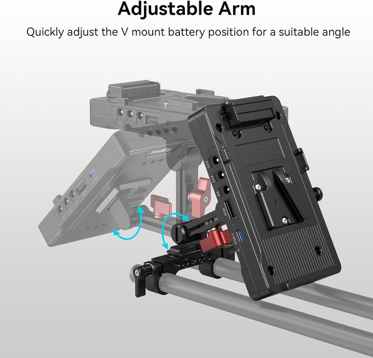 SMALLRIG V Mount Battery Adapter Plate with PD 65W USB-C Quick Charger, QC Protocol USB-A, D-TAP, 8V & 12V DC Port, 15 mm Rod Clamp and Adjustable Arm, for Sony for Canon Cameras & Camcorders - 3204B - NJ Accessory/Buy Direct & Save