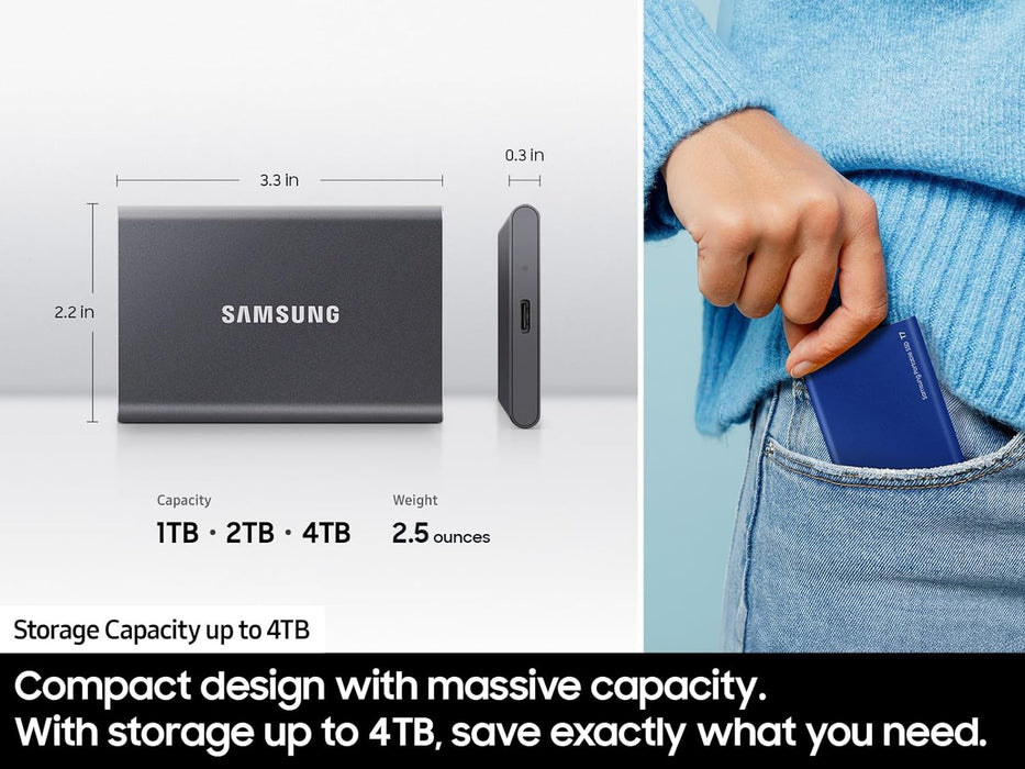 SAMSUNG T7 Portable SSD, 1TB External Solid State Drive, Speeds Up to 1,050MB/s, USB 3.2 Gen 2, Reliable Storage for Gaming, Students, Professionals, MU-PC1T0H/AM, Blue - NJ Accessory/Buy Direct & Save