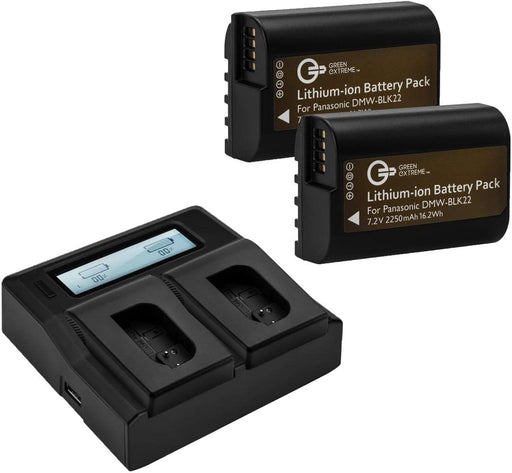 Green Extreme 2 Pack DMW-BLK22 Battery and Dual Charger Kit (7.2V, 2250mAh) - NJ Accessory/Buy Direct & Save