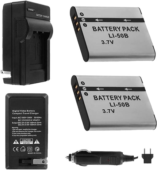 LI-50B Battery 2-Pack Bundle with Rapid Travel Charger and UltraPro Accessory Kit for Select Olympus Cameras Including Stylus Tough 6000, Stylus Tough 6020, Stylus Tough 8000, and Stylus Tough 8010 - NJ Accessory/Buy Direct & Save