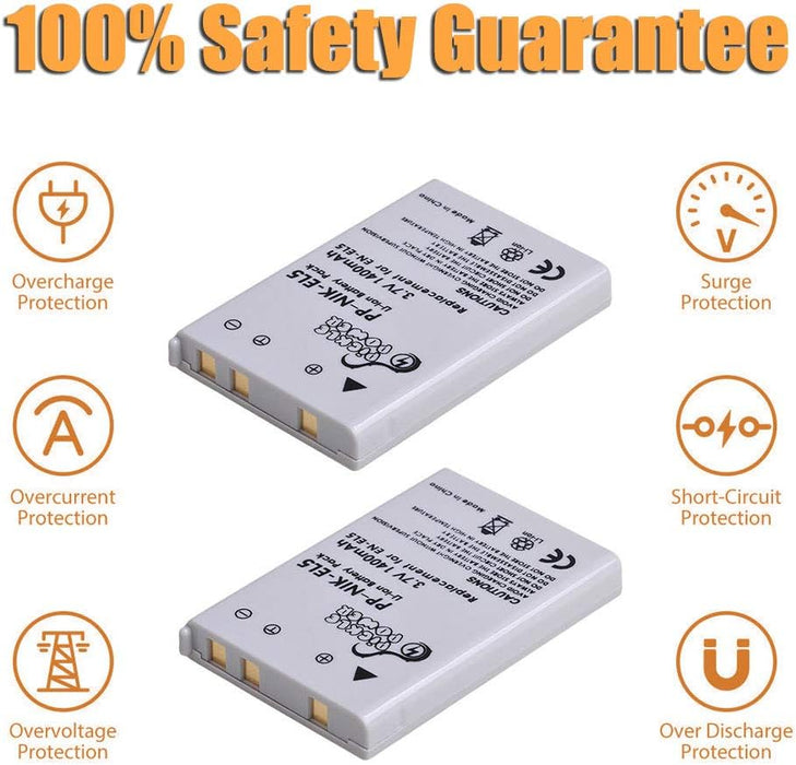 NJA Battery 2 Pack + 2 Charger Kit Replacement for Nikon EN-EL5, MH-61 and Nikon Coolpix 3700, 4200, 5200, 5900, 7900, P3, P4, P80, P90, P100, P500, P510, P520, P530, P5000, P5100, P6000, S10 Cameras - NJ Accessory/Buy Direct & Save