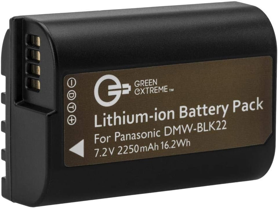 Green Extreme 2 Pack DMW-BLK22 Battery and Dual Charger Kit (7.2V, 2250mAh) - NJ Accessory/Buy Direct & Save