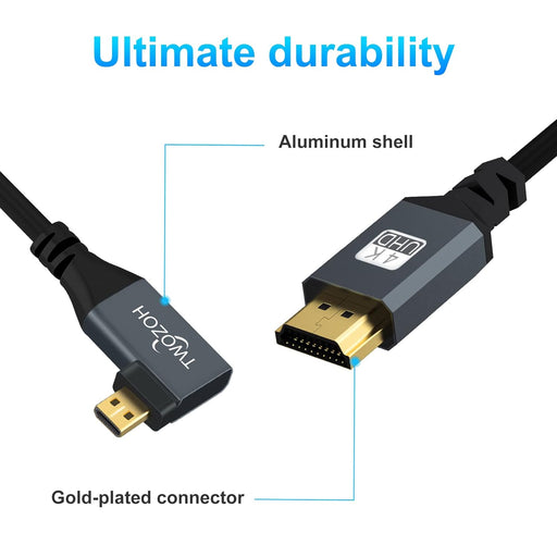 NJA USA Right Angled Coiled Micro HDMI to HDMI Cable, Micro HDMI to HDMI Coiled Cable 90°Degree Stretched Length 30cm to 150cm - Supports 3D/4K 1080p(5FT) - NJ Accessory/Buy Direct & Save