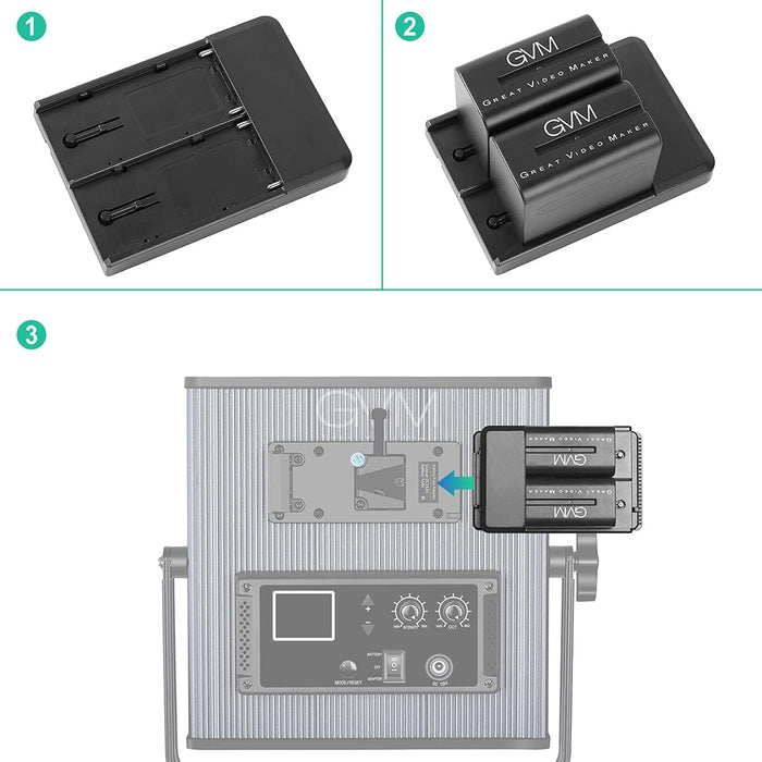 GVM NP-F970 6600mAh Batteries with Dual USB Charger and V-Mount Adapter, LCD Screen Display charge status of each battery, 2 Packs Portable Power for Camera Camcorder Broadcast Video Light - NJ Accessory/Buy Direct & Save