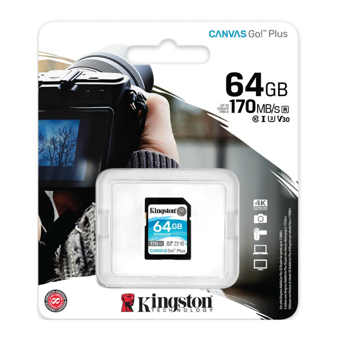 Kingston 64GB SDXC Canvas Go Plus 170MB/s Read Memory Card (SDG3/64GB, 4-Pack) Bundle with High Speed USB Card Reader (5 Items)