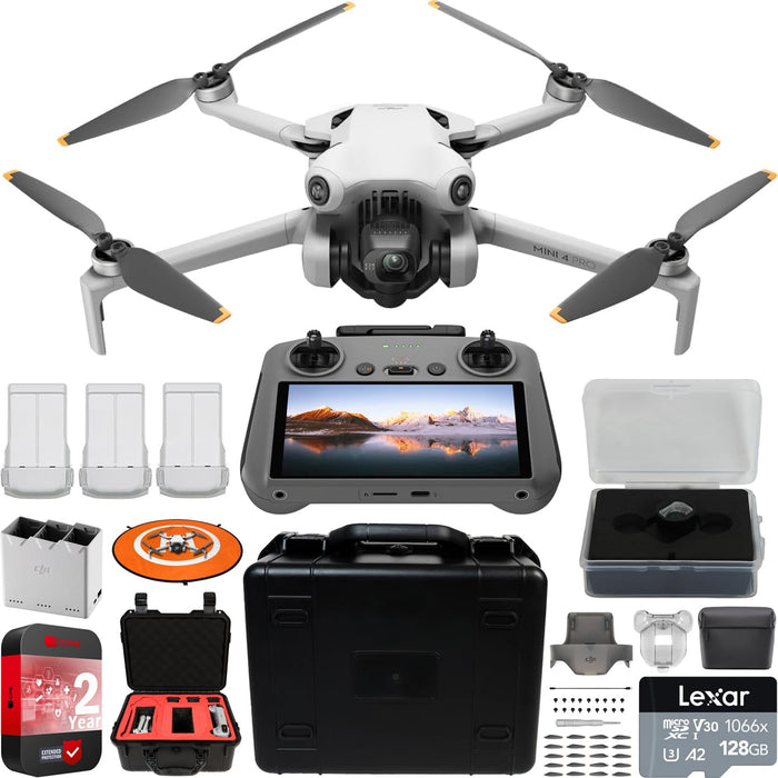 DJI Mini 4 Pro Folding Drone with RC 2 Remote Fly More Combo Plus, 4K HDR Video Camera for Adults, Under 249g,Omnidirectional Sensing, 3 Plus Batteries Bundle with Deco Gear Accessories