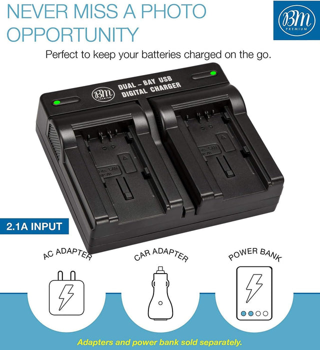 BM Premium 2 BP-727 Batteries and Dual Charger for Canon Vixia HFR80 HFR82 HFR800, HFR70, HFR72, HFR700, HFR32, HFR300, HFR40, HFR42, HFR400, HFR50, HFR52, HFR500, HFR60, HFR62, HFR600 Camcorder - NJ Accessory/Buy Direct & Save