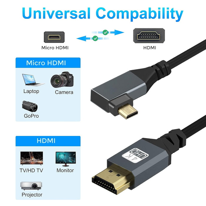 NJA USA Right Angled Coiled Micro HDMI to HDMI Cable, Micro HDMI to HDMI Coiled Cable 90°Degree Stretched Length 30cm to 150cm - Supports 3D/4K 1080p(5FT) - NJ Accessory/Buy Direct & Save