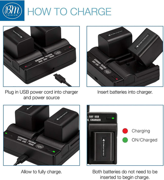 NJA Premium 2 NP-FV70 Batteries & Dual Charger for Sony PXW-Z90V, HXR-NX80, HDR-CX455/B HDR-CX675B, CX330, CX900, PJ340, PJ540, PJ670B, PJ810, FDR-AX33, FDR-AX53, FDR -AX100, NEX-VG10, VG20, VG30 VG900 - NJ Accessory/Buy Direct & Save