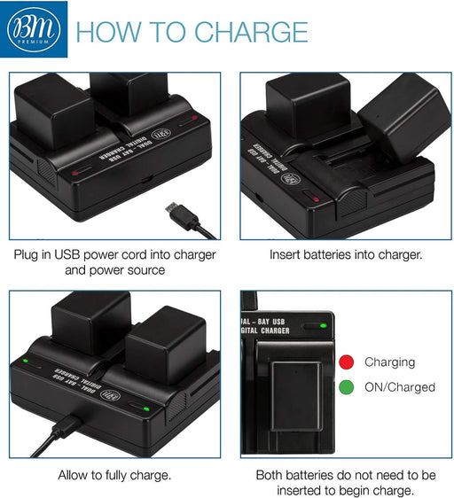 BM Premium 2 BP-727 Batteries and Dual Charger for Canon Vixia HFR80 HFR82 HFR800, HFR70, HFR72, HFR700, HFR32, HFR300, HFR40, HFR42, HFR400, HFR50, HFR52, HFR500, HFR60, HFR62, HFR600 Camcorder - NJ Accessory/Buy Direct & Save