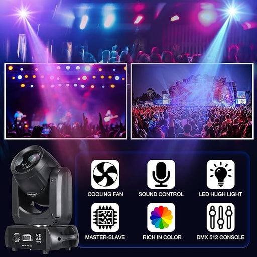 150W Moving Head DJ Lights LED Stage Lights 8 Colors 8 Gobos Spot Wash Beam 18 Facet Prism Infinite Rotation DMX 512 Sound Activated for Party - NJ Accessory/Buy Direct & Save