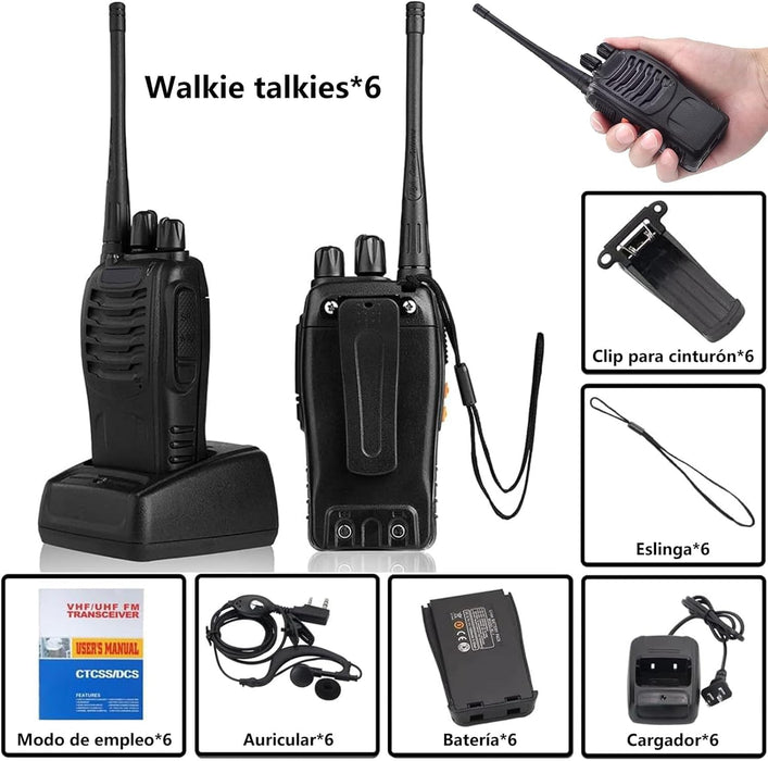 NJA Long Range Walkie Talkie for Adults with Earpiece, 16 Channel 2 Way Rechargeable Handheld Radio with Flashlight, Lithium-Ion Battery and Charger (6 Pack) - NJ Accessory/Buy Direct & Save