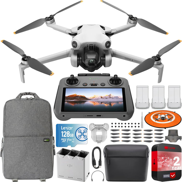 DJI Mini 4 Pro Folding Drone with RC 2 Remote Fly More Combo Plus, 4K HDR Video Camera for Adults, Under 249g,Omnidirectional Sensing, 3 Plus Batteries Bundle with Deco Gear Accessories