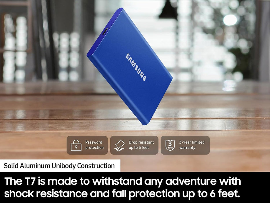 SAMSUNG T7 Portable SSD, 1TB External Solid State Drive, Speeds Up to 1,050MB/s, USB 3.2 Gen 2, Reliable Storage for Gaming, Students, Professionals, MU-PC1T0H/AM, Blue - NJ Accessory/Buy Direct & Save