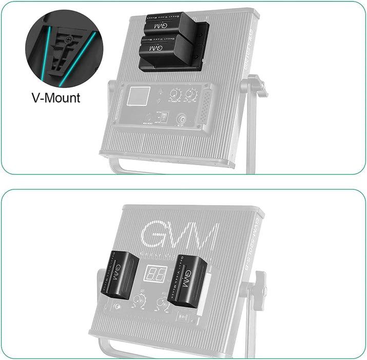 GVM NP-F970 6600mAh Batteries with Dual USB Charger and V-Mount Adapter, LCD Screen Display charge status of each battery, 2 Packs Portable Power for Camera Camcorder Broadcast Video Light - NJ Accessory/Buy Direct & Save