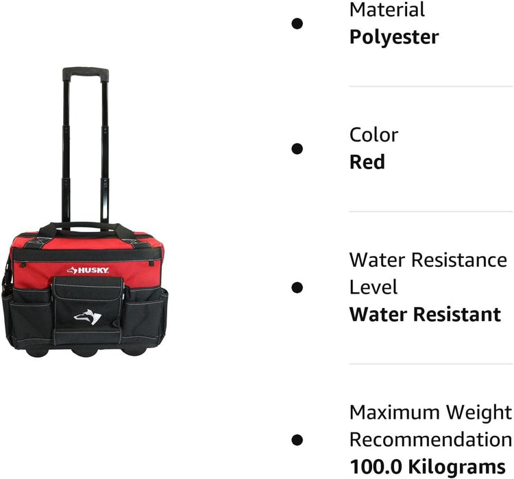 Husky GP-43196N13 18" 600-Denier Red Water Resistant Contractor's Rolling Tool Tote Bag with Telescoping Handle - NJ Accessory/Buy Direct & Save