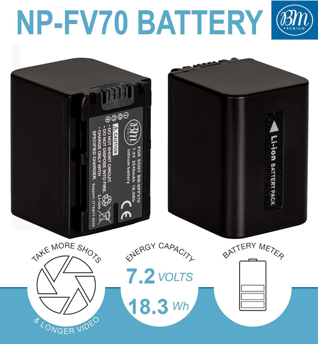 NJA Premium 2 NP-FV70 Batteries & Dual Charger for Sony PXW-Z90V, HXR-NX80, HDR-CX455/B HDR-CX675B, CX330, CX900, PJ340, PJ540, PJ670B, PJ810, FDR-AX33, FDR-AX53, FDR -AX100, NEX-VG10, VG20, VG30 VG900 - NJ Accessory/Buy Direct & Save