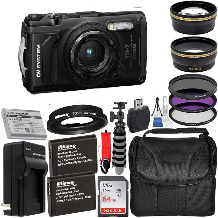 Olympus OM SYSTEM Tough TG-7 Digital Camera Deluxe Bundle - NJ Accessory/Buy Direct & Save