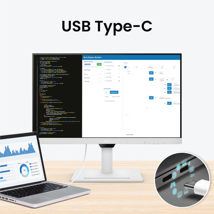 BenQ GW2485TC Office Monitor 24" 1080p | Coding Mode | IPS | Eye-Care Tech | Adaptive Brightness | Height and Tilt screen | Speakers | Noice-Cancelling Mic | Daisy Chain | DisplayPort | HDMI | USB-C