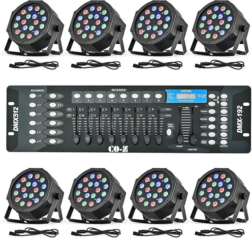 CO-Z LED Stage Lighting RGB Disco Lights 18x3W with DMX Controller for DJ, Concert, Disco, Bar, Party, Wedding 8 Pieces - NJ Accessory/Buy Direct & Save