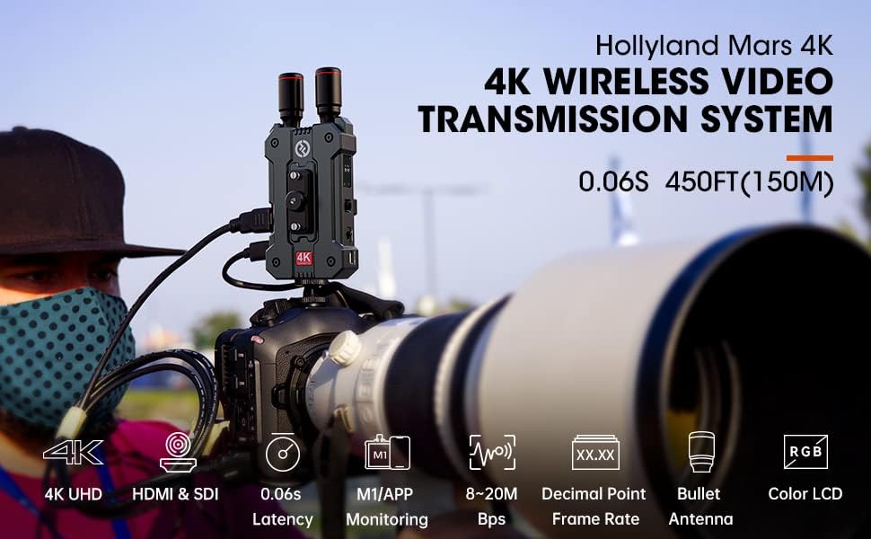 Hollyland Mars Wireless Transmitter Receiver 4K 5G SDI HDMI Video Transmission System, 4Kp30/1080p60, Support 23.98/29.97/59.94 FPS SDI Out, 4 Application Monitoring 450FT Range 66ms Latency, (1TX+1RX) - NJ Accessory/Buy Direct & Save