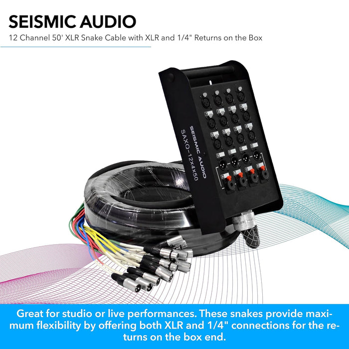 Seismic Audio - SAXQ-12x4x50 - 12 Channel 50' XLR Snake Cable with XLR and 1/4" Returns on the Box - NJ Accessory/Buy Direct & Save