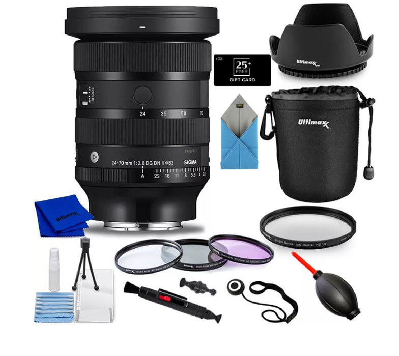 Sigma 24-70mm f/2.8 DG DN II Art Lens (Sony E) 57A965 + ULTIMAXX UV Filter 82mm +  ULTIMAXX Tulip Lens Hood 82mm + BuyDirect & Save Gift Card - $25.00  Accessory Bundle + More