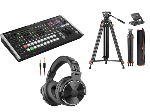 Roland V-160HD Video Switcher Package with Heavy Duty 72-inch Tripod & Wired Over-Ear DJ Studio Monitor Headphone - NJ Accessory/Buy Direct & Save