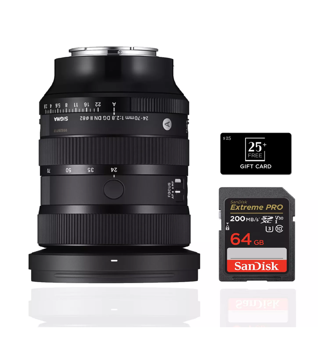 Sigma 24-70MM F2.8 DG DN II ART Lens Sony E Mount Bundle with SanDisk 64GB SD + BuyDirect & Save Gift Card - $25.00