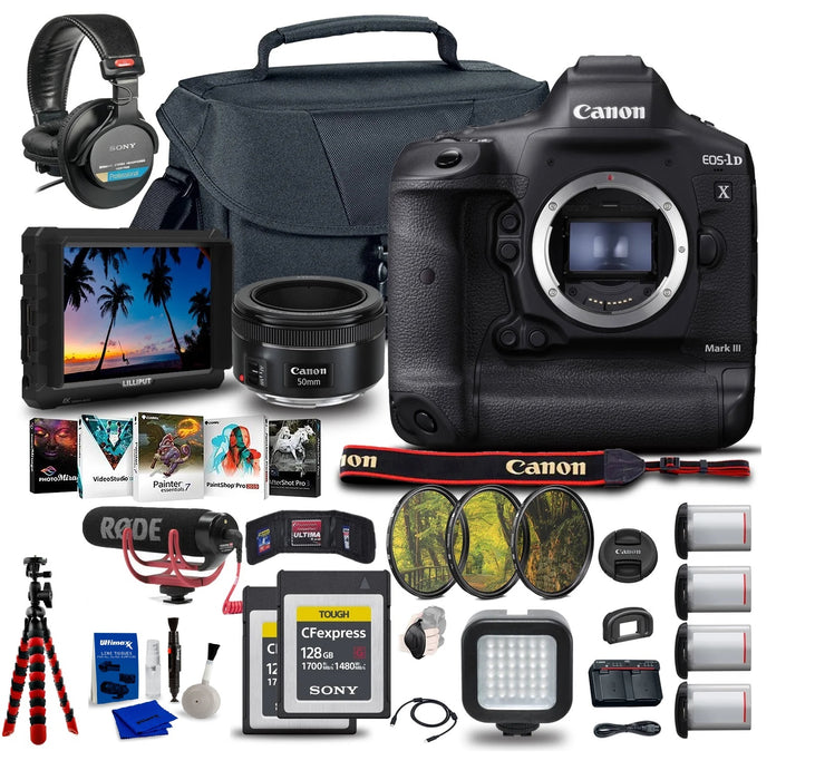 Canon EOS-1D X Mark III DSLR Camera (Body Only) Ultimate Bundle With 4K Monitor + 2 x Sony 128GB CFexpress + More