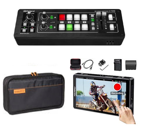 Roland V-1HD 4 x HDMI Switcher + FEELWORLD CUT6 DSLR Monitor Bundle with Battery, Charger, Case - NJ Accessory/Buy Direct & Save