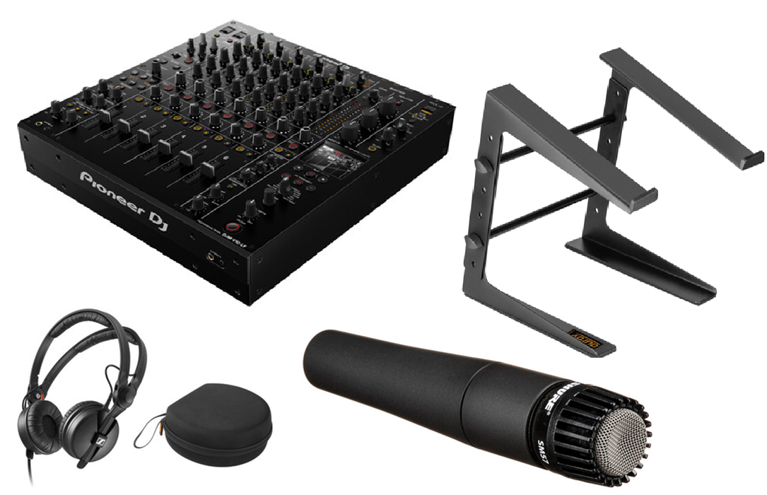 Pioneer DJ DJM-V10-LF 6-Channel Professional DJ Mixer (Black) Essential Bundle Includes -  Sennheiser HD 25 Monitor Headphones Kit + Shure SM57-LC Dynamic Microphone  & More - NJ Accessory/Buy Direct & Save