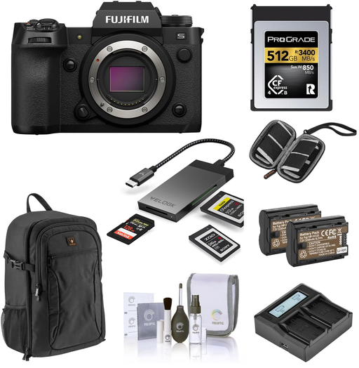 Fujifilm X-H2S Mirrorless Camera, Black - Bundle with 512GB CFexpress Card, CF express card reader, Extra Batteries, Dual Charger, Backpack, Screen Protector, SD Card Case, Cleaning Kit - NJ Accessory/Buy Direct & Save