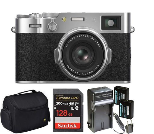 FUJIFILM X100VI Digital Camera (Silver/Black) with Sandisk 128GB Memory Card | Carrying Case | 2x Spare Batteries &amp; AC/DC Charger Bundle - NJ Accessory/Buy Direct & Save