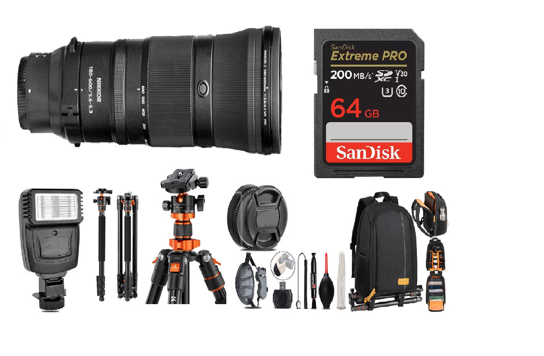 Nikon Z 180-600mm f/5.6-6.3 VR Lens+ Flash + Tripod & More - 32GB Accessory Kit - NJ Accessory/Buy Direct & Save