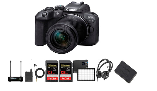 Canon EOS R10 Mirrorless Camera with 18-150mm Lens and Audio Recording Kit + 2 SanDisk 128GB Extreme Memory Card + More - NJ Accessory/Buy Direct & Save