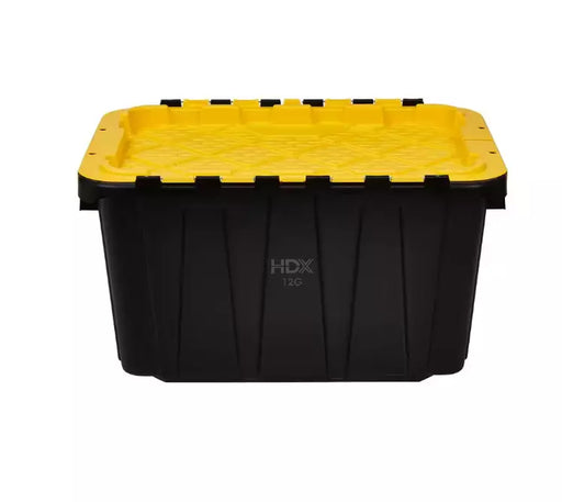 NJA-HDX 12 Gal.Heavy Duty Tough Storage W/ Handles Flip Top Tote Blk / Yellow Lid - NJ Accessory/Buy Direct & Save