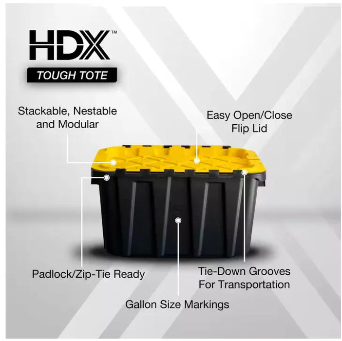 NJA-HDX 12 Gal.Heavy Duty Tough Storage W/ Handles Flip Top Tote Blk / Yellow Lid - NJ Accessory/Buy Direct & Save