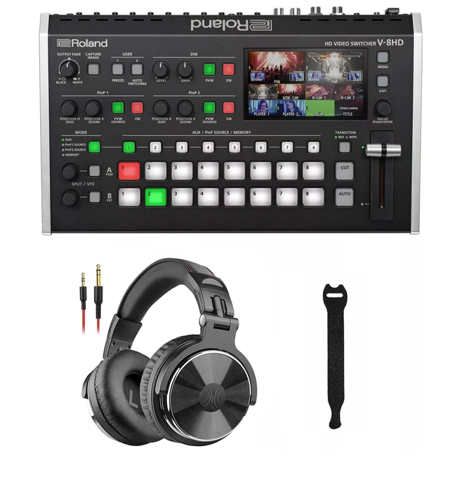 Roland V-8HD Video Switcher Bundle: Includes AKG K-240 Pro Headphones & 10-Pack Straps for Pro-Grade Production - NJ Accessory/Buy Direct & Save