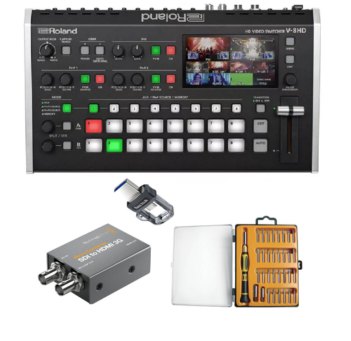 Roland V-8HD HDMI Video Switcher Bundle with Blackmagic SDI to HDMI Converter, 128GB SanDisk Flash Drive & 33-Piece Precision Tool Set - NJ Accessory/Buy Direct & Save