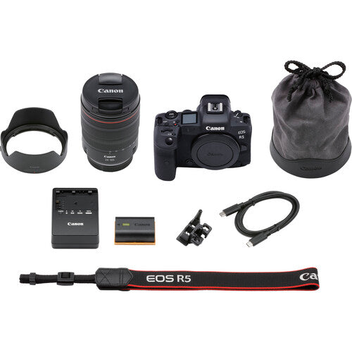 Canon EOS R5 Mirrorless Digital Camera with 24-105mm f/4L Lens with 2x Sandisk 256GB Memory Cards Essential Package