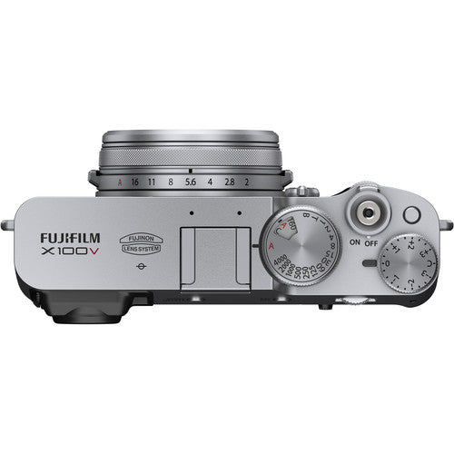 FUJIFILM X100V Digital Camera (Silver) with Sandisk 32GB Memory Card | Carrying Case | 2x Spare Batteries &amp; AC/DC Charger Bundle