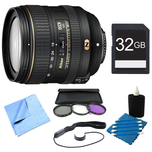 Nikon AF-S DX NIKKOR 16-80mm f/2.8-4E ED VR Lens W 32GB Bundle