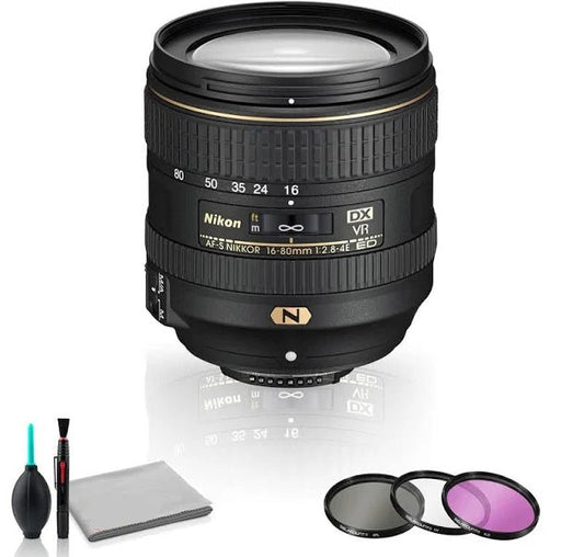 Nikon AF-S DX NIKKOR 16-80mm f/2.8-4E ED VR Lens W Cleaning Kit and Filter Kit