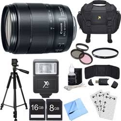 Canon EF-S 18-135mm f/3.5-5.6 IS USM Lens (White Box) with Case, Tripod, 67mm Filter Kit, 16GB 8GB Memory Card, Flash, Beach Camera Cloth and More