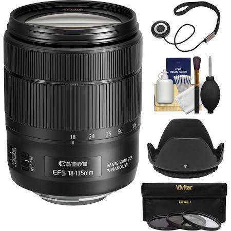 Canon EF-S 18-135mm f/3.5-5.6 IS USM Zoom Lens (White Box) with 3 UV/CPL/ND8 Filters Hood Kit for EOS 70D, 7D, Rebel T5, T5i, T6, T6i, T6s, SL1 Cameras